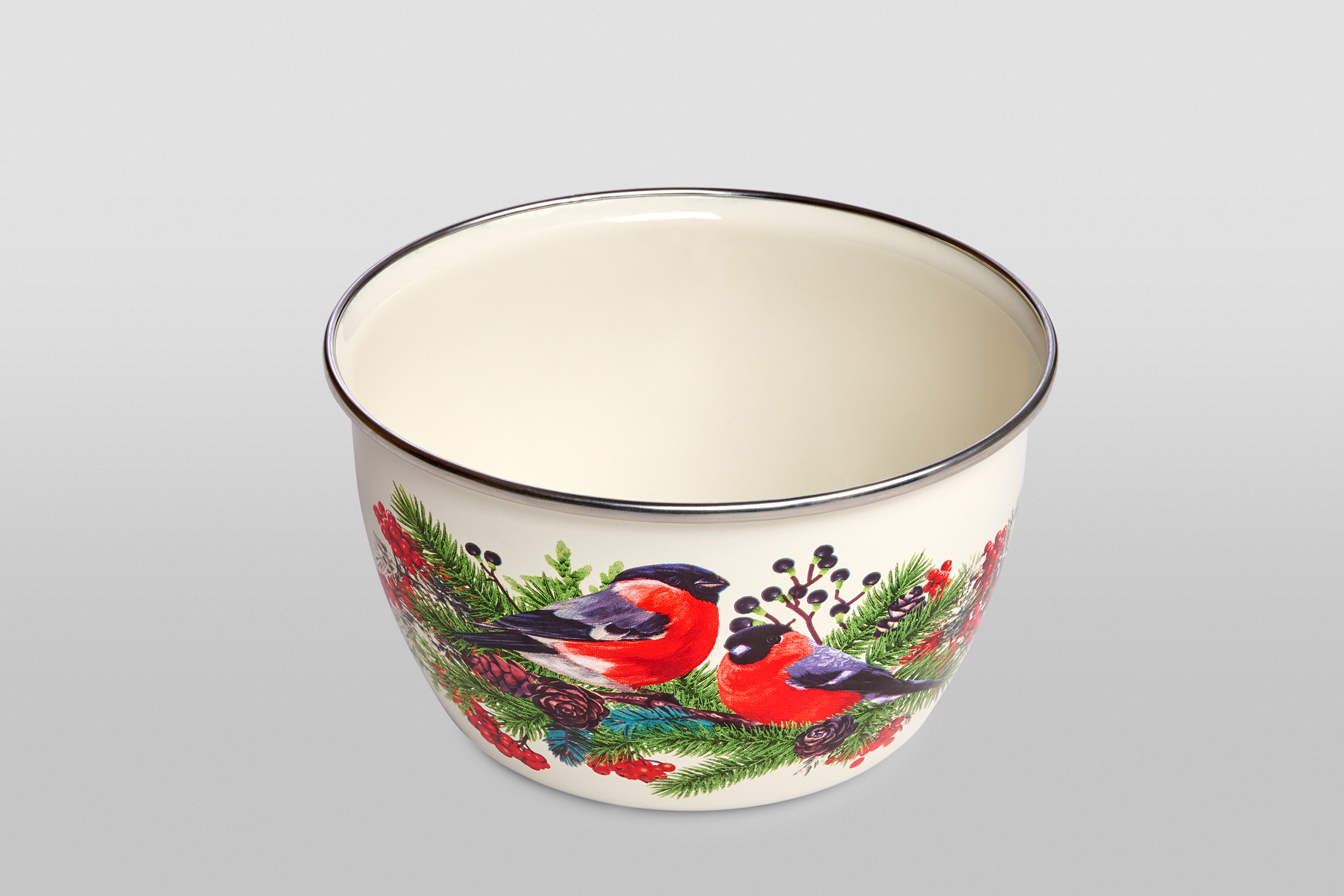 Миска эмалированная без ручек с пластиковой крышкой, 1.7 л