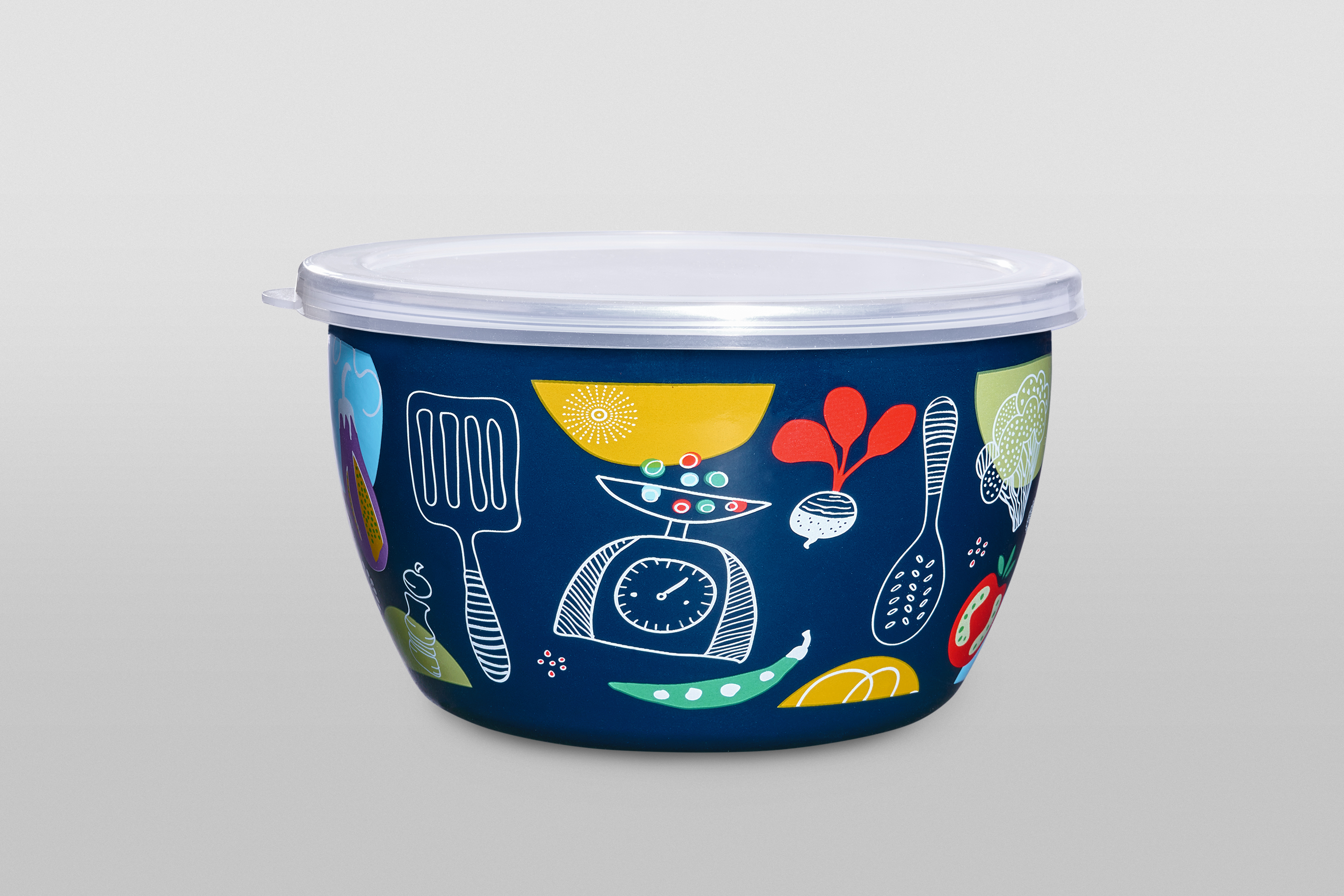 Миска эмалированная без ручек с пластиковой крышкой, 2.4 л