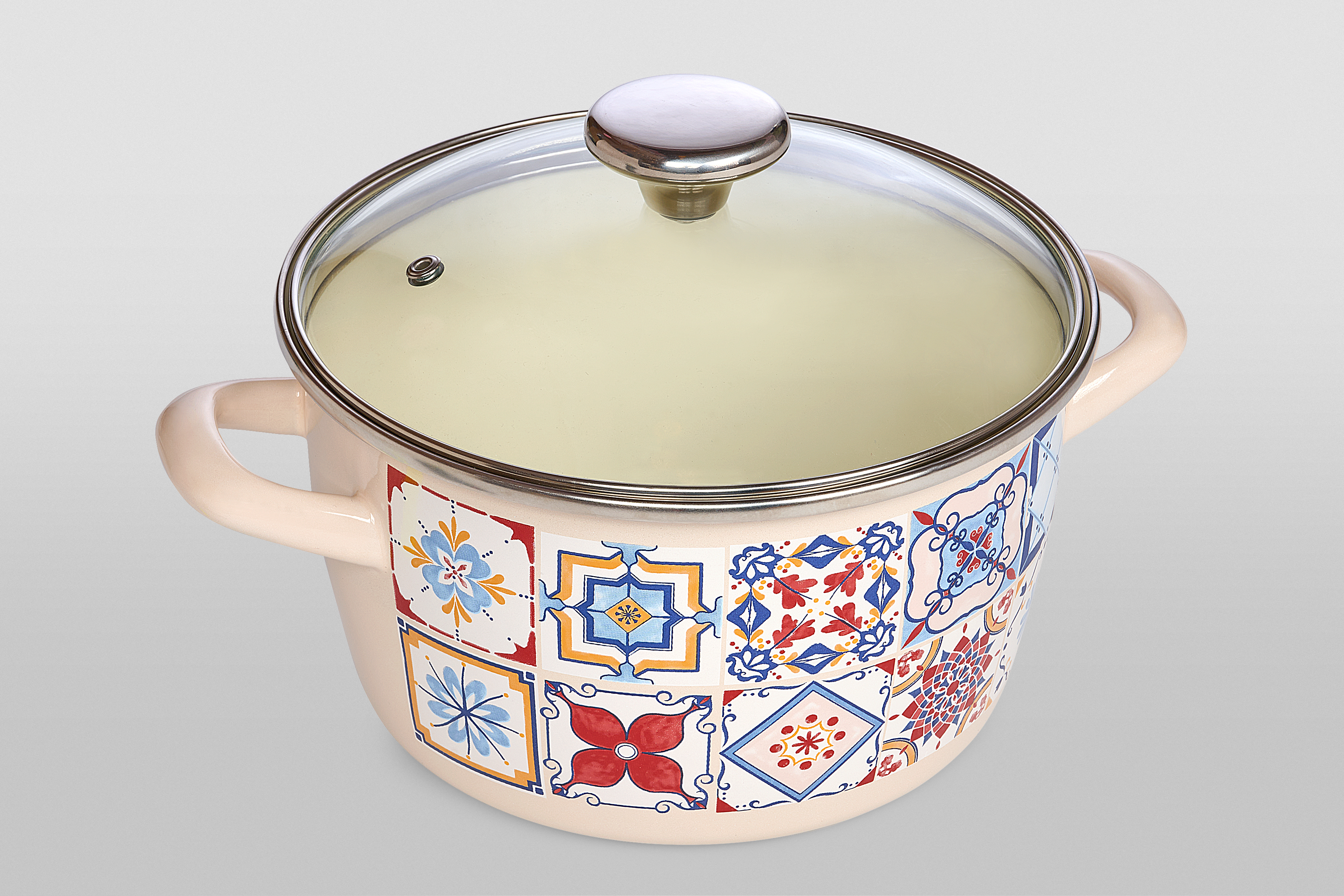 Кастрюля глубокая эмалированная со стеклянной крышкой, 4.5 л