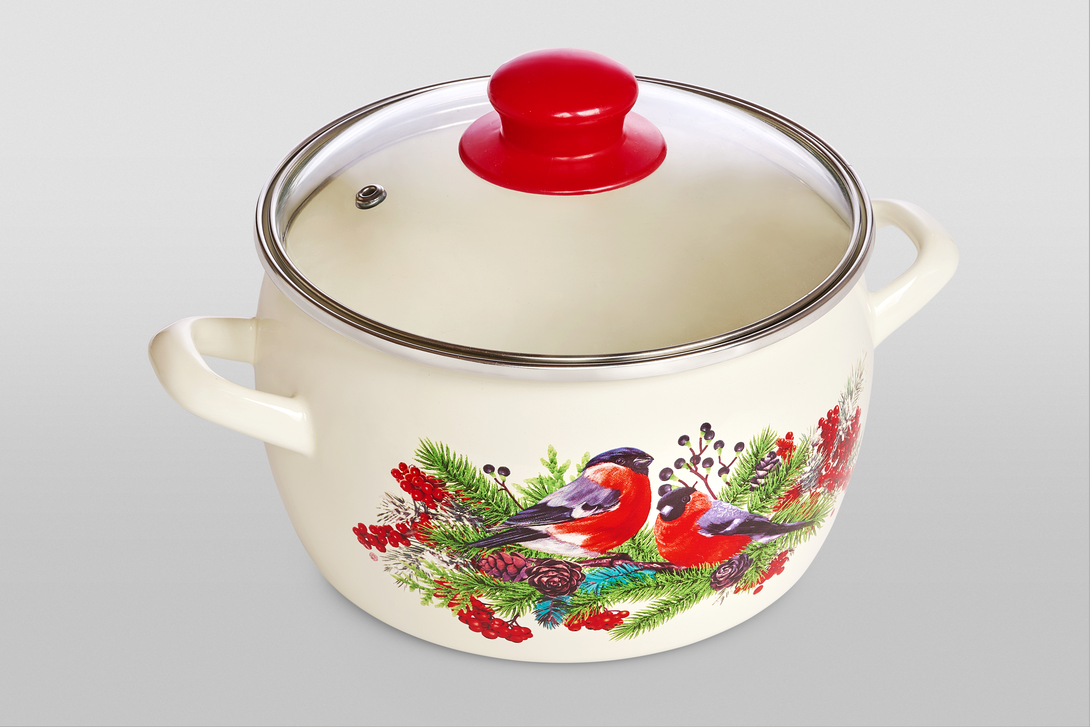 Кастрюля глубокая эмалированная со стеклянной крышкой, 3.1 л