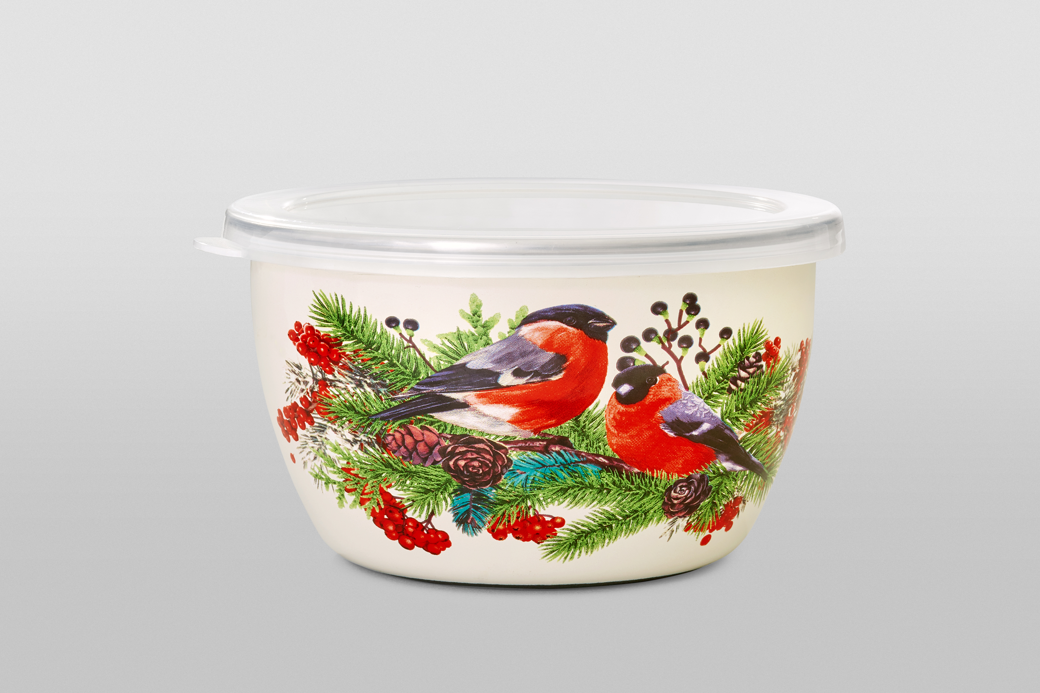 Миска эмалированная без ручек с пластиковой крышкой, 1.7 л