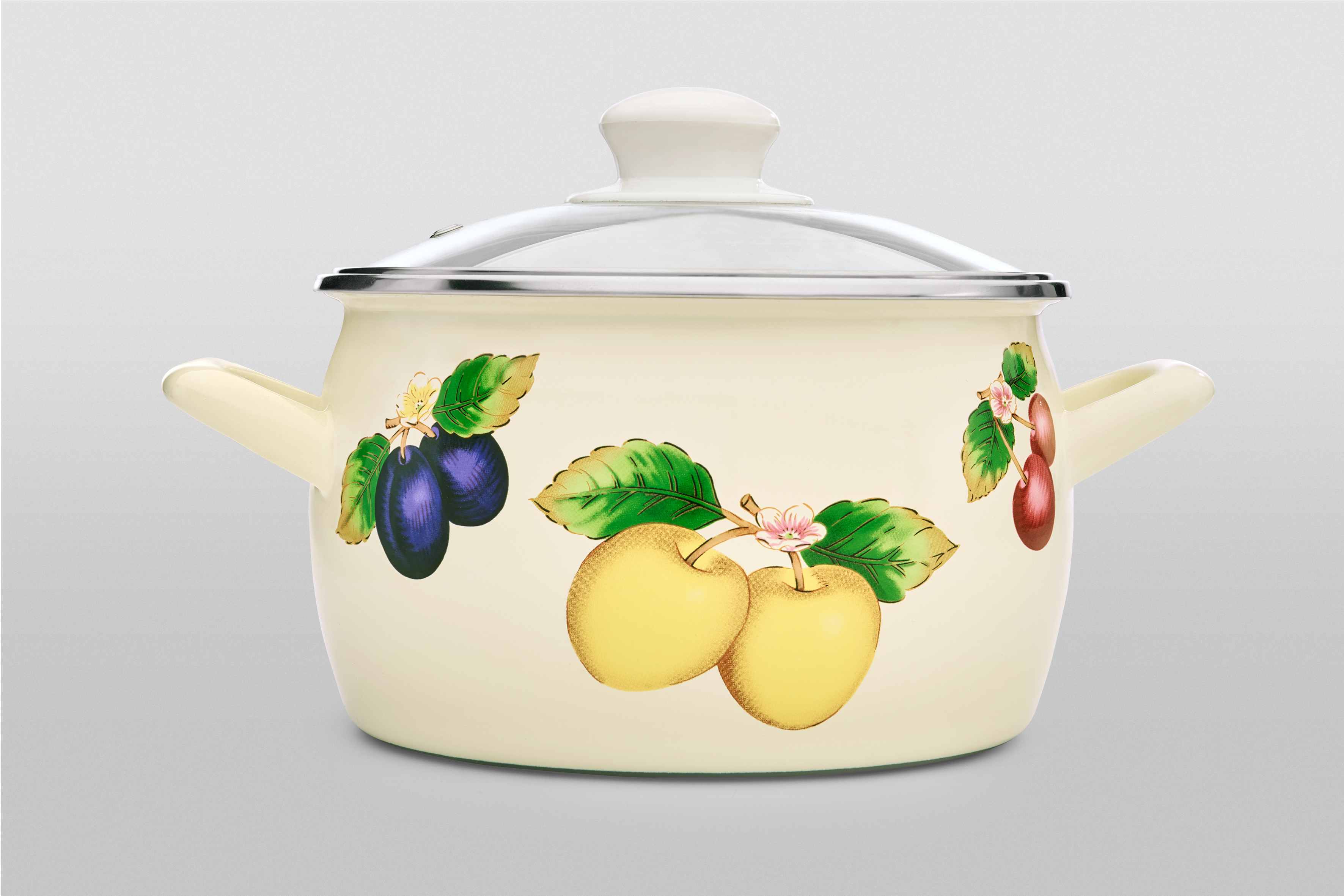 Кастрюля глубокая эмалированная со стеклянной крышкой, 2.2 л