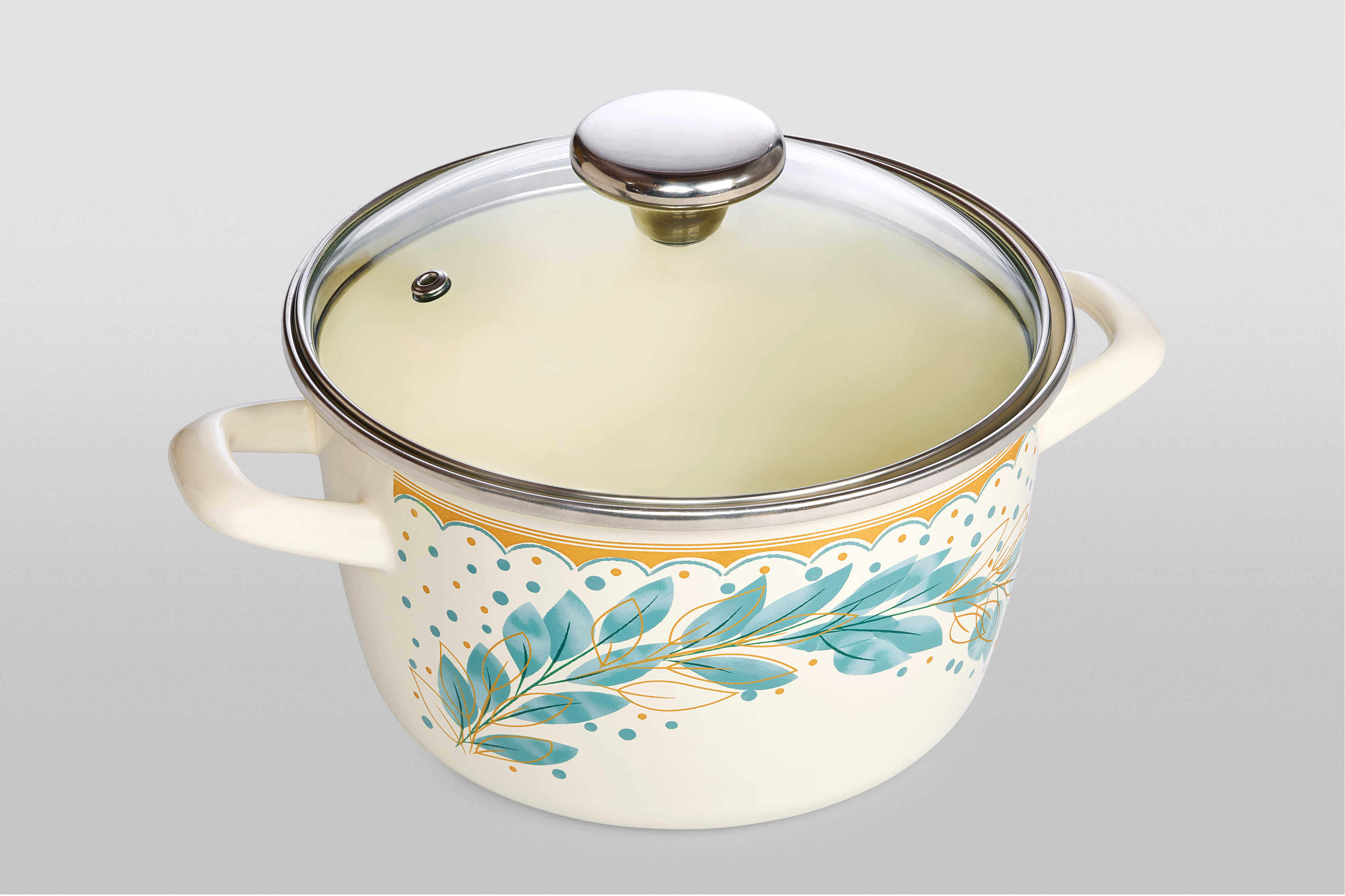 Кастрюля глубокая эмалированная со стеклянной крышкой, 2.5 л