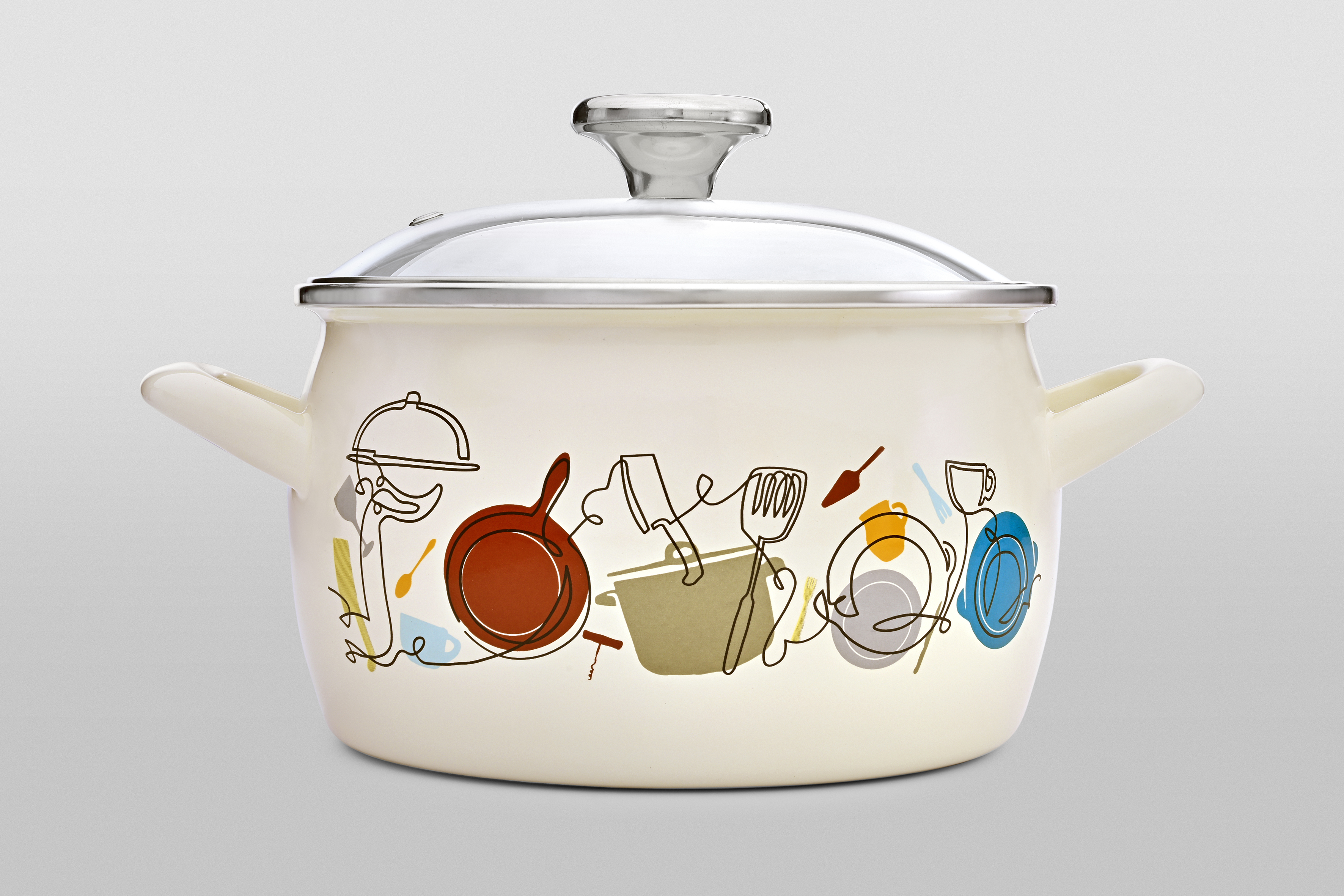 Набор посуды 6/1: кастрюли глубокие эмалированные со стеклянными крышками: 2.2 л, 3.1 л, 5.4 л