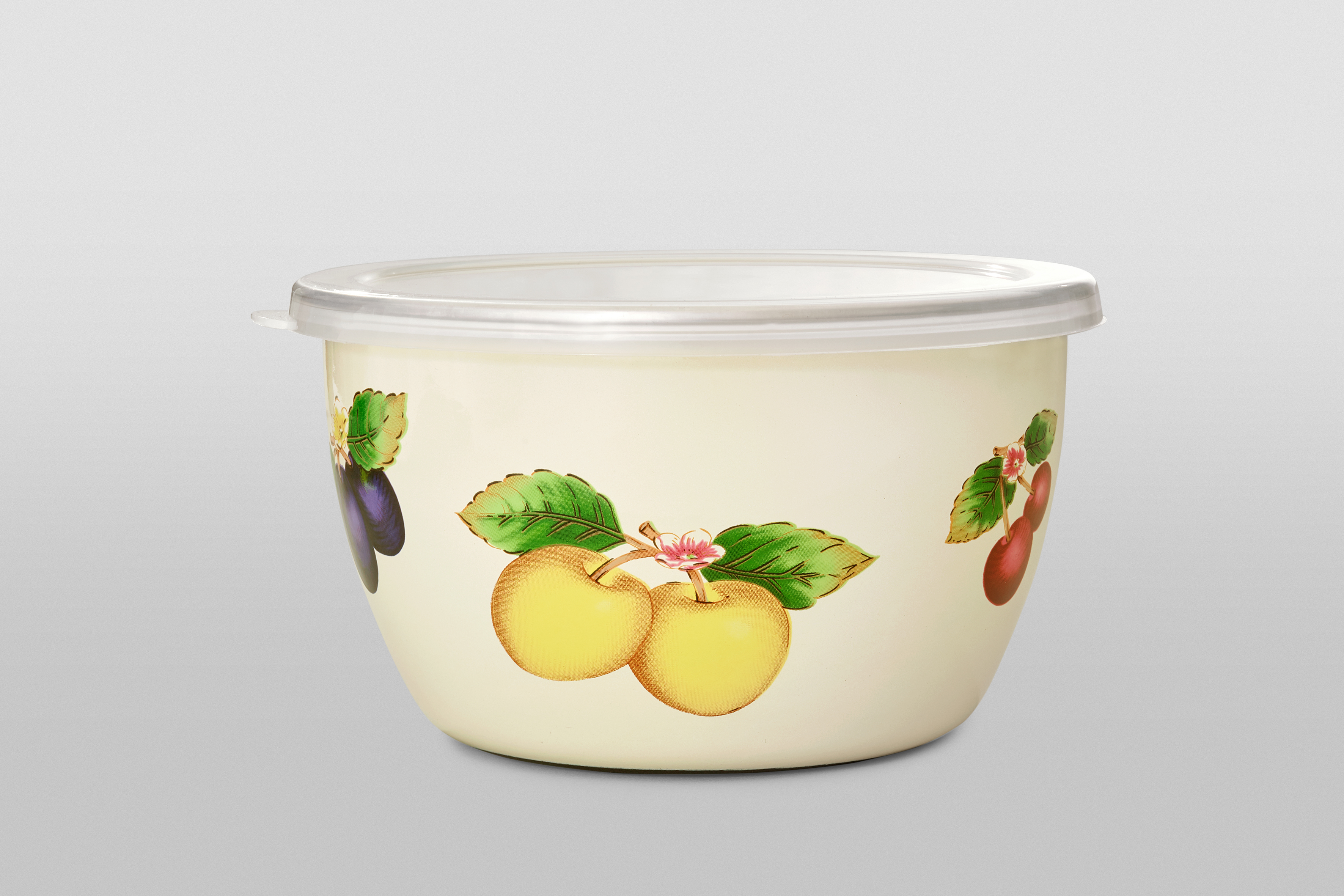 Миска эмалированная без ручек с пластиковой крышкой, 1.1 л