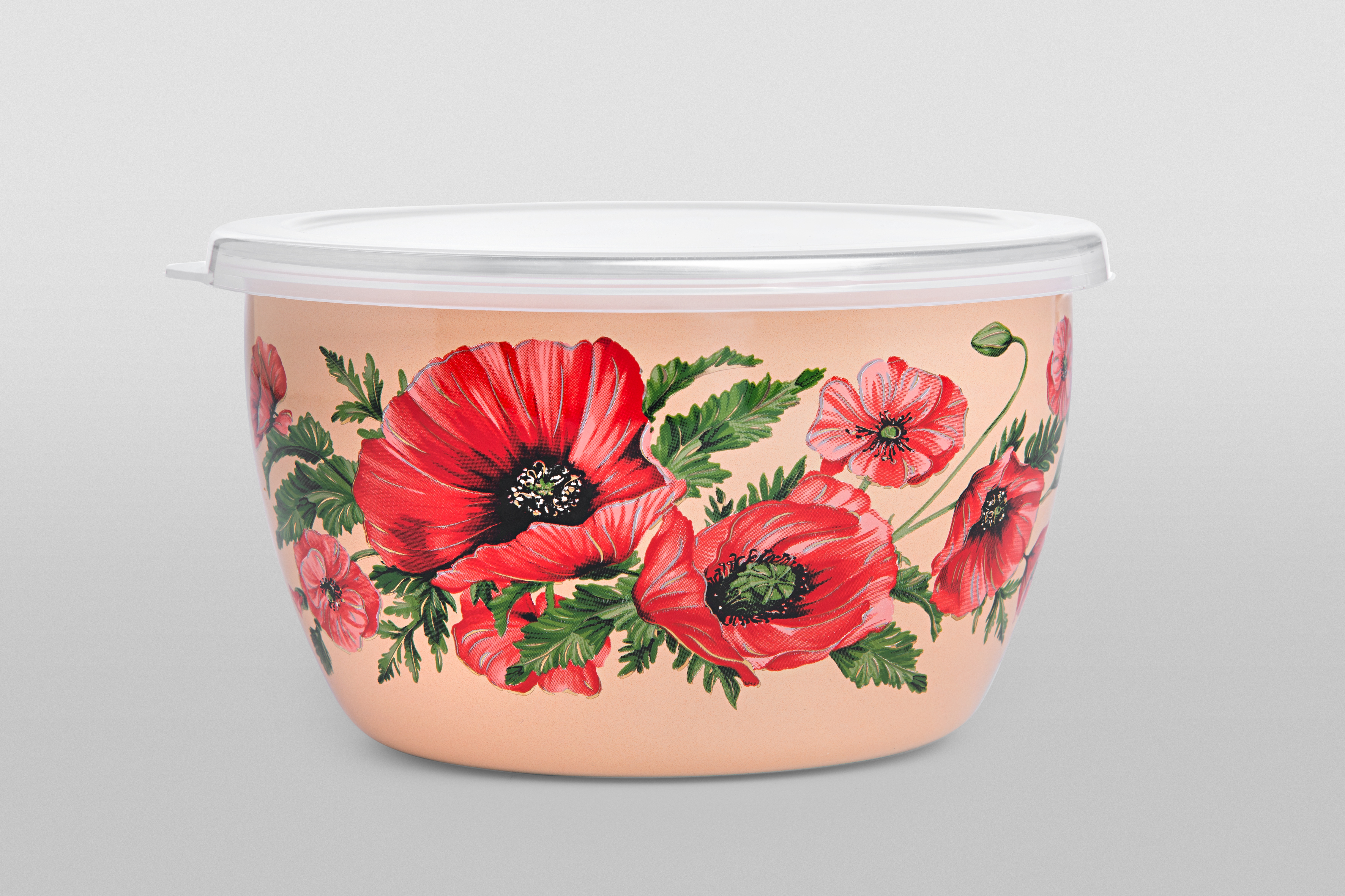 Миска эмалированная без ручек с пластиковой крышкой, 1.7 л