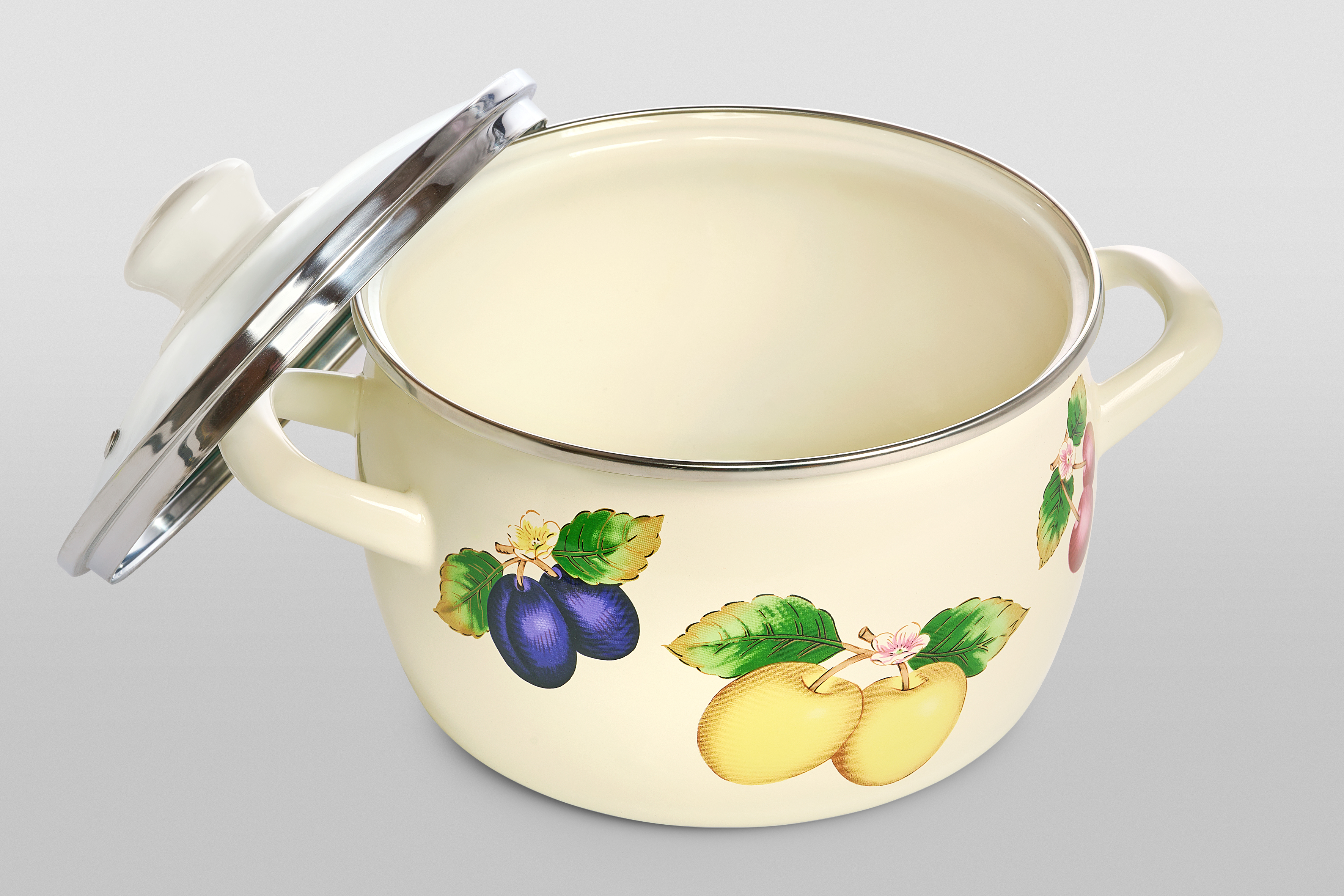 Кастрюля глубокая эмалированная со стеклянной крышкой, 2.2 л