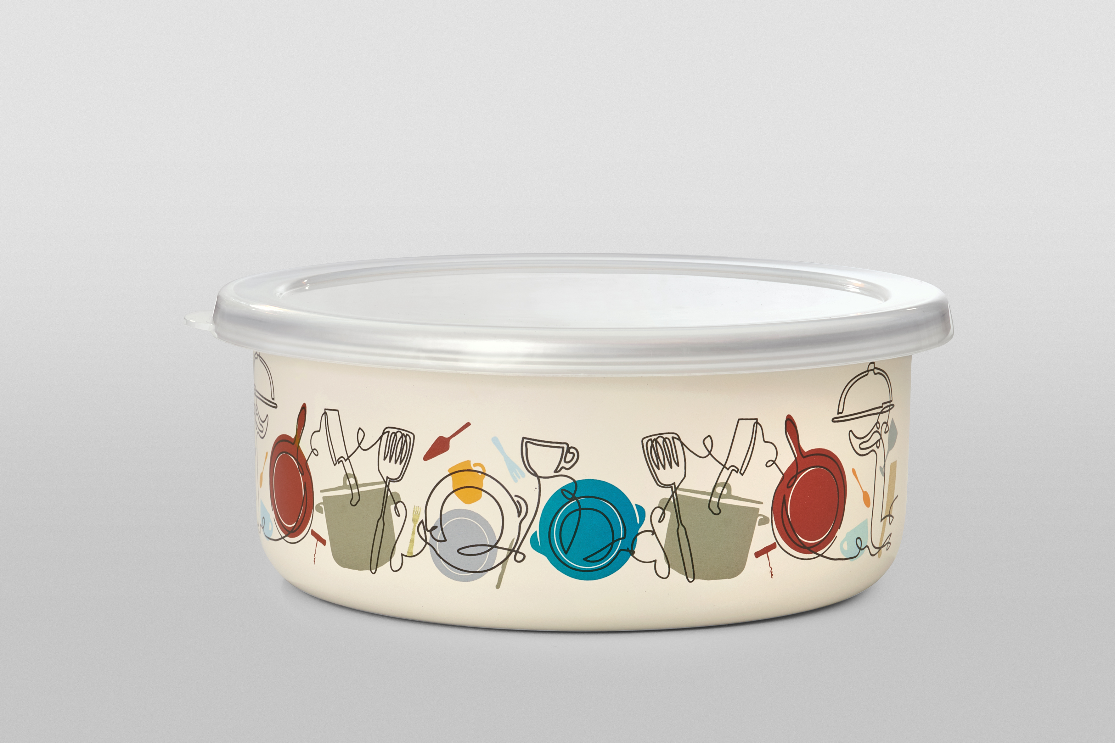 Миска эмалированная без ручек с пластиковой крышкой, 1.3 л