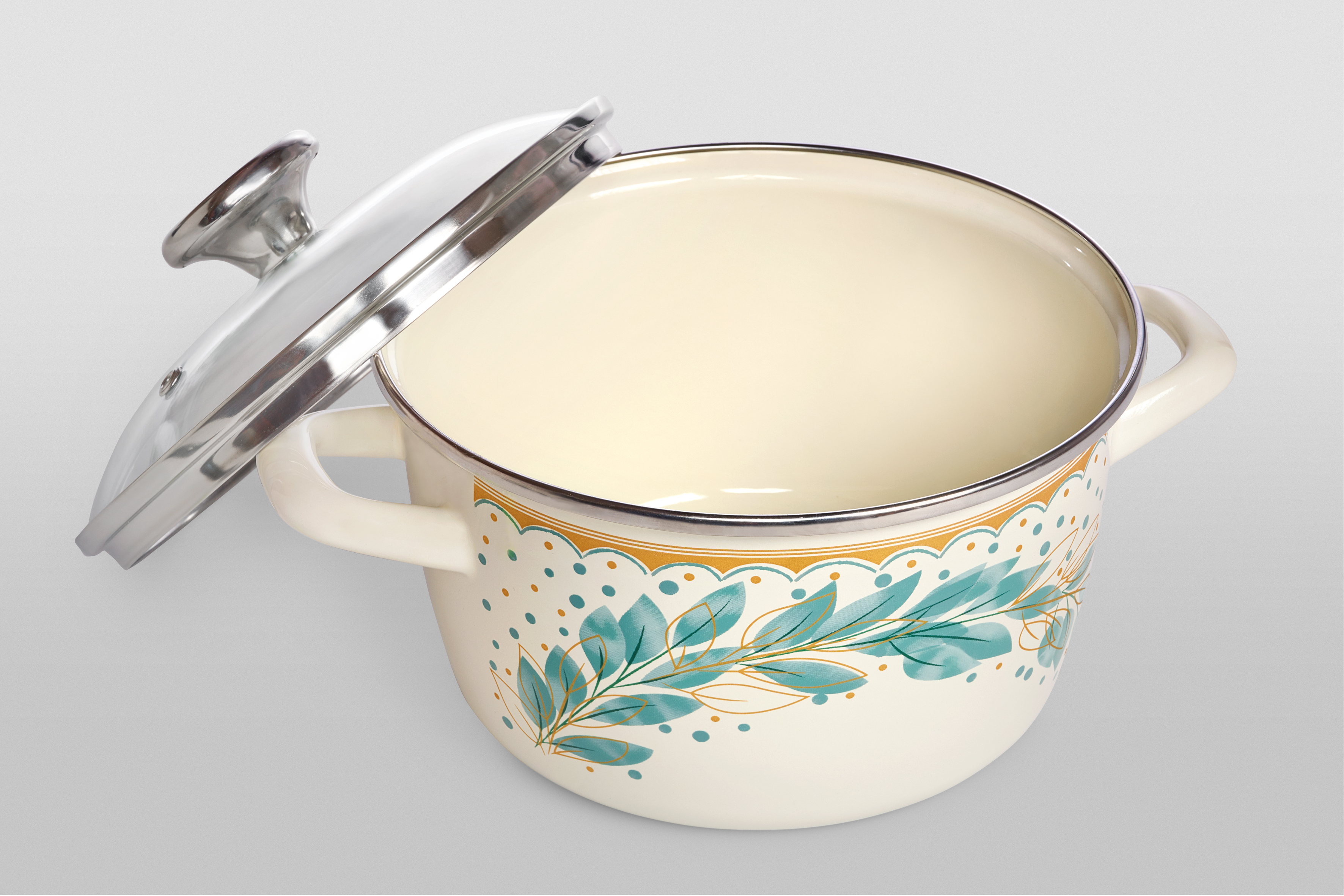 Кастрюля глубокая эмалированная со стеклянной крышкой, 2.5 л