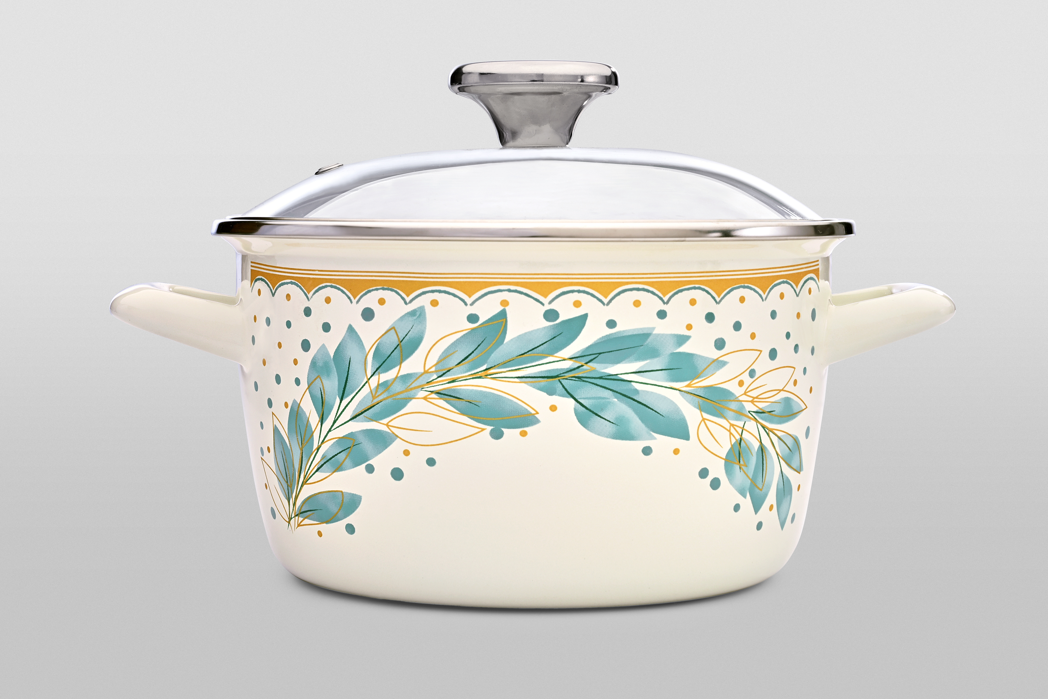 Кастрюля глубокая эмалированная со стеклянной крышкой, 4.5 л