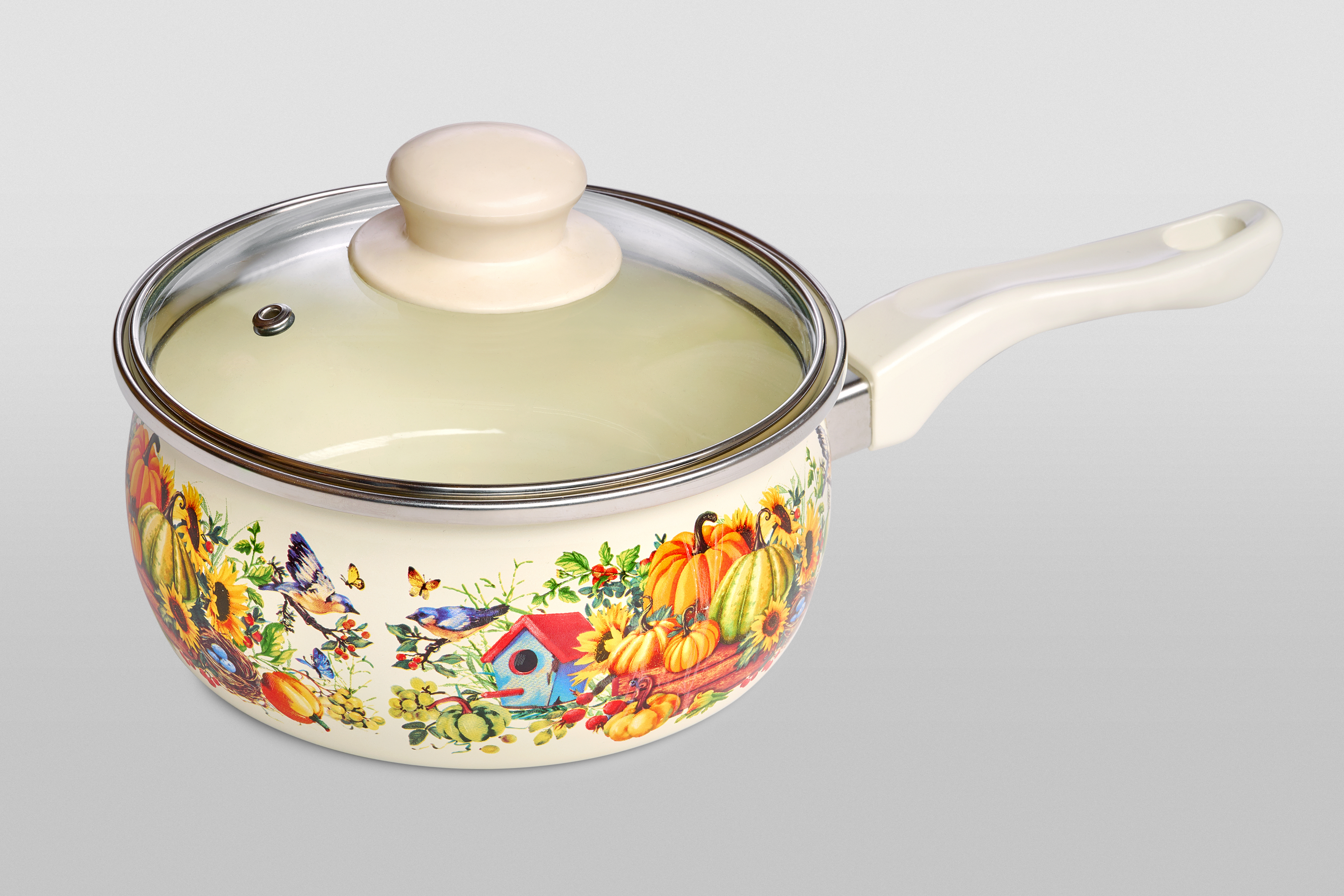 Ковш эмалированный со стеклянной крышкой, 1.6 л