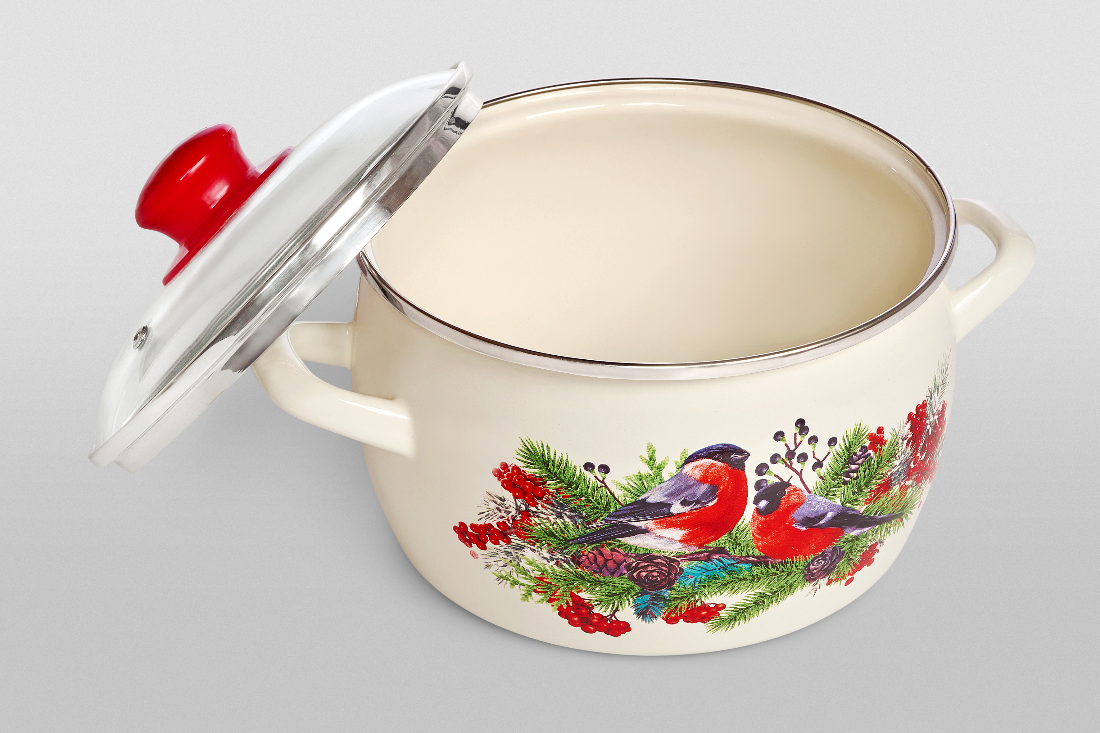 Кастрюля глубокая эмалированная со стеклянной крышкой, 5.4 л