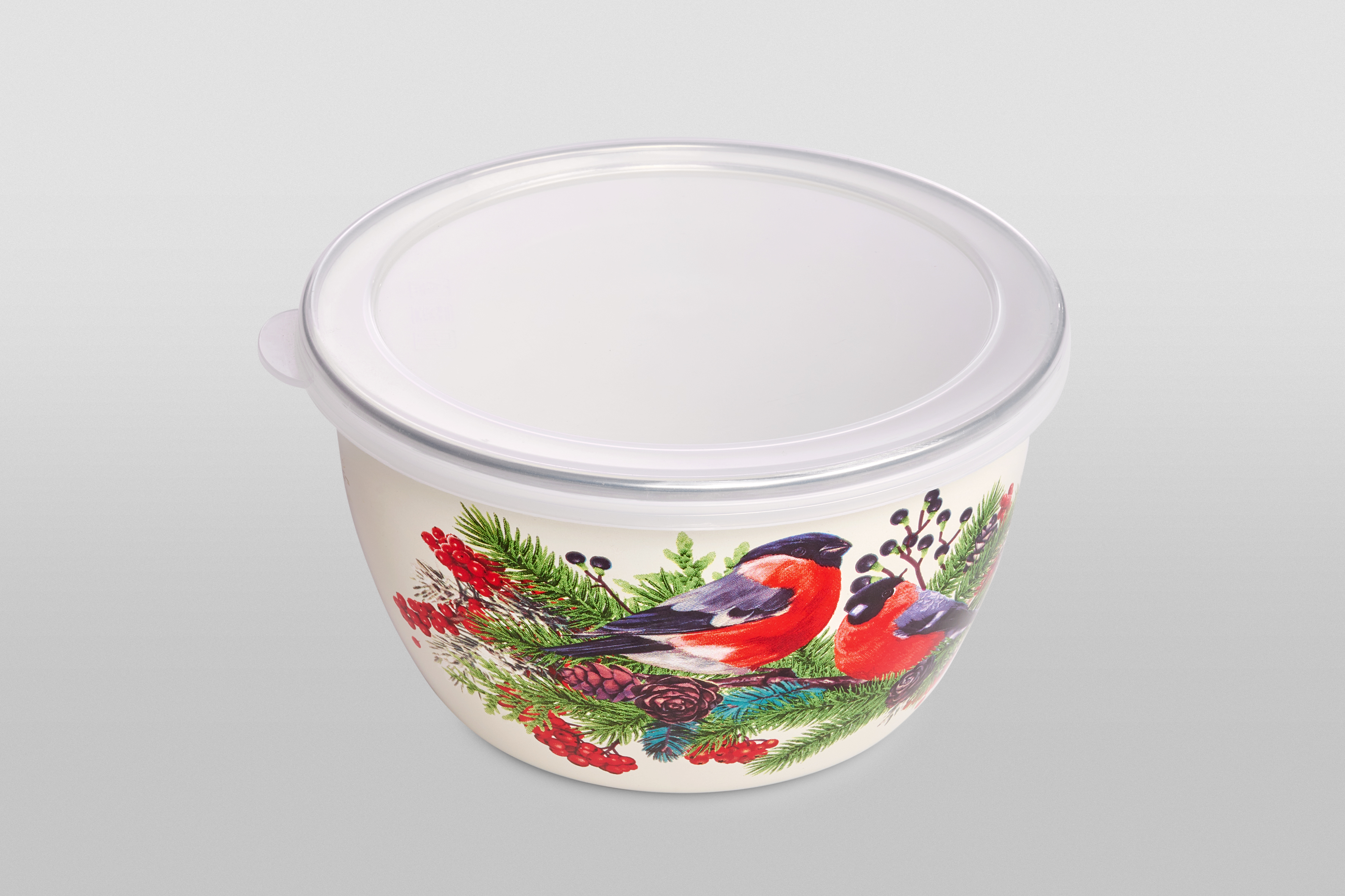 Миска эмалированная без ручек с пластиковой крышкой, 1.1 л