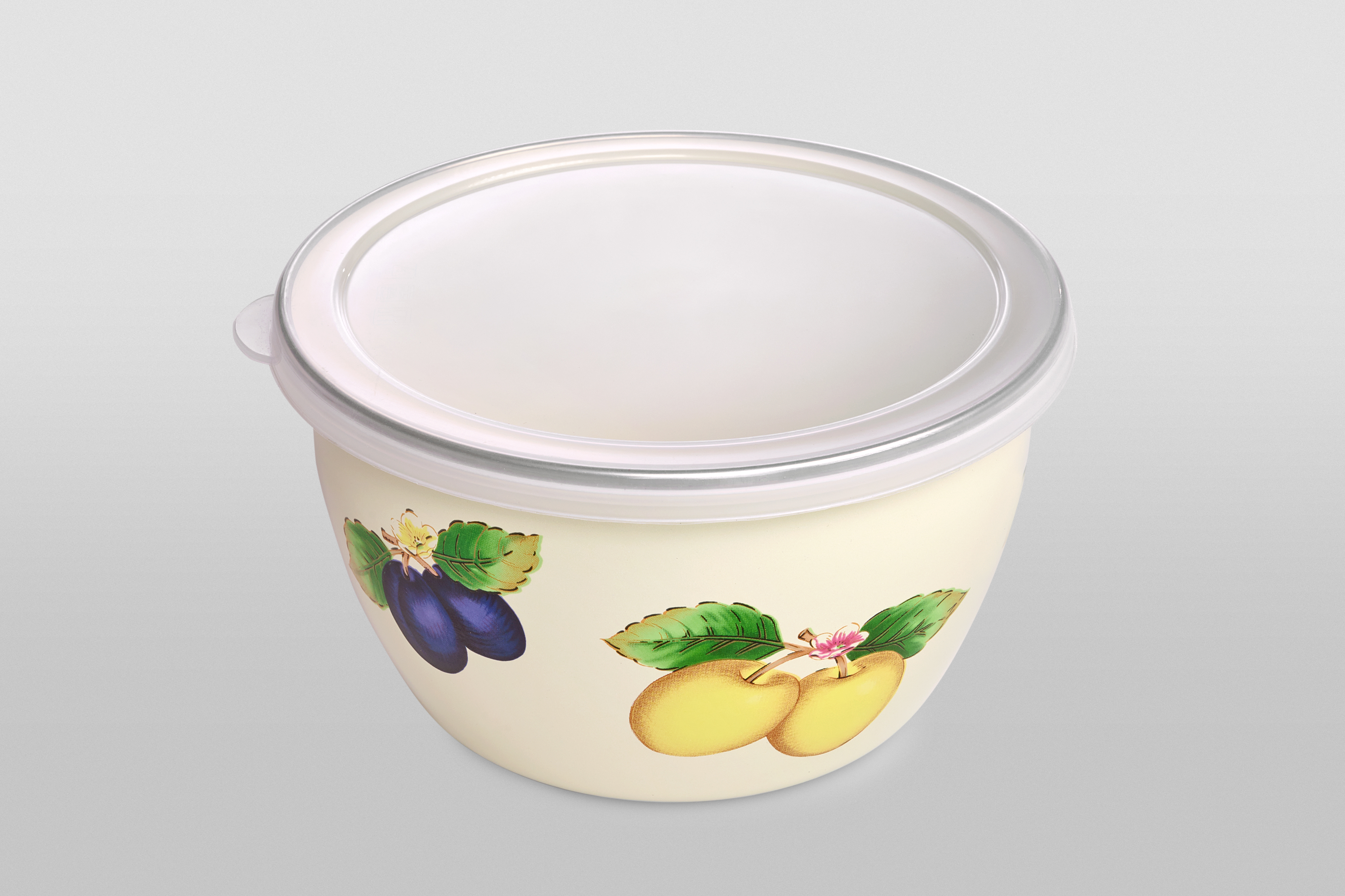 Миска эмалированная без ручек с пластиковой крышкой, 1.1 л