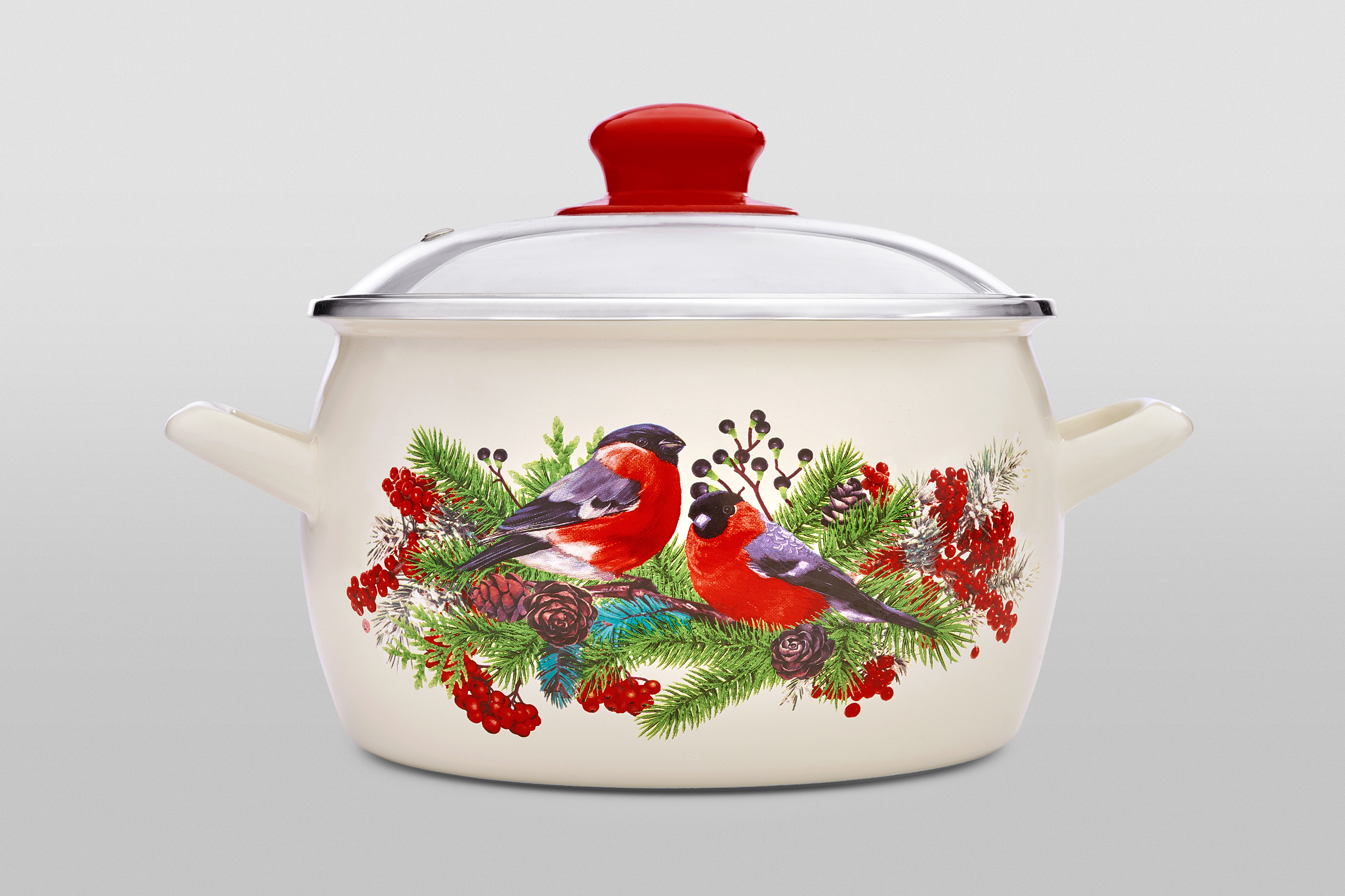 Кастрюля глубокая эмалированная со стеклянной крышкой, 3.1 л