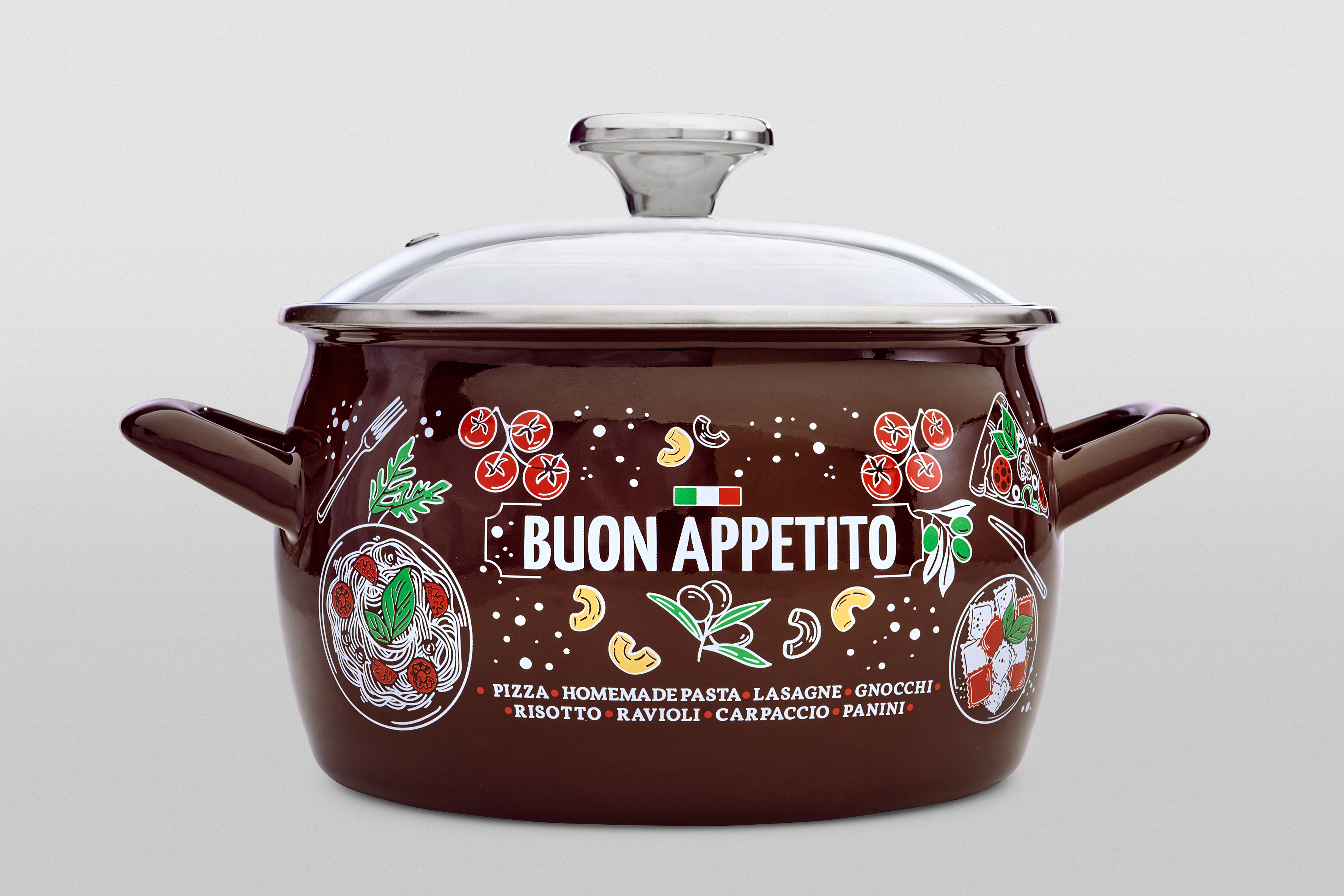 Кастрюля глубокая эмалированная со стеклянной крышкой, 5.4 л