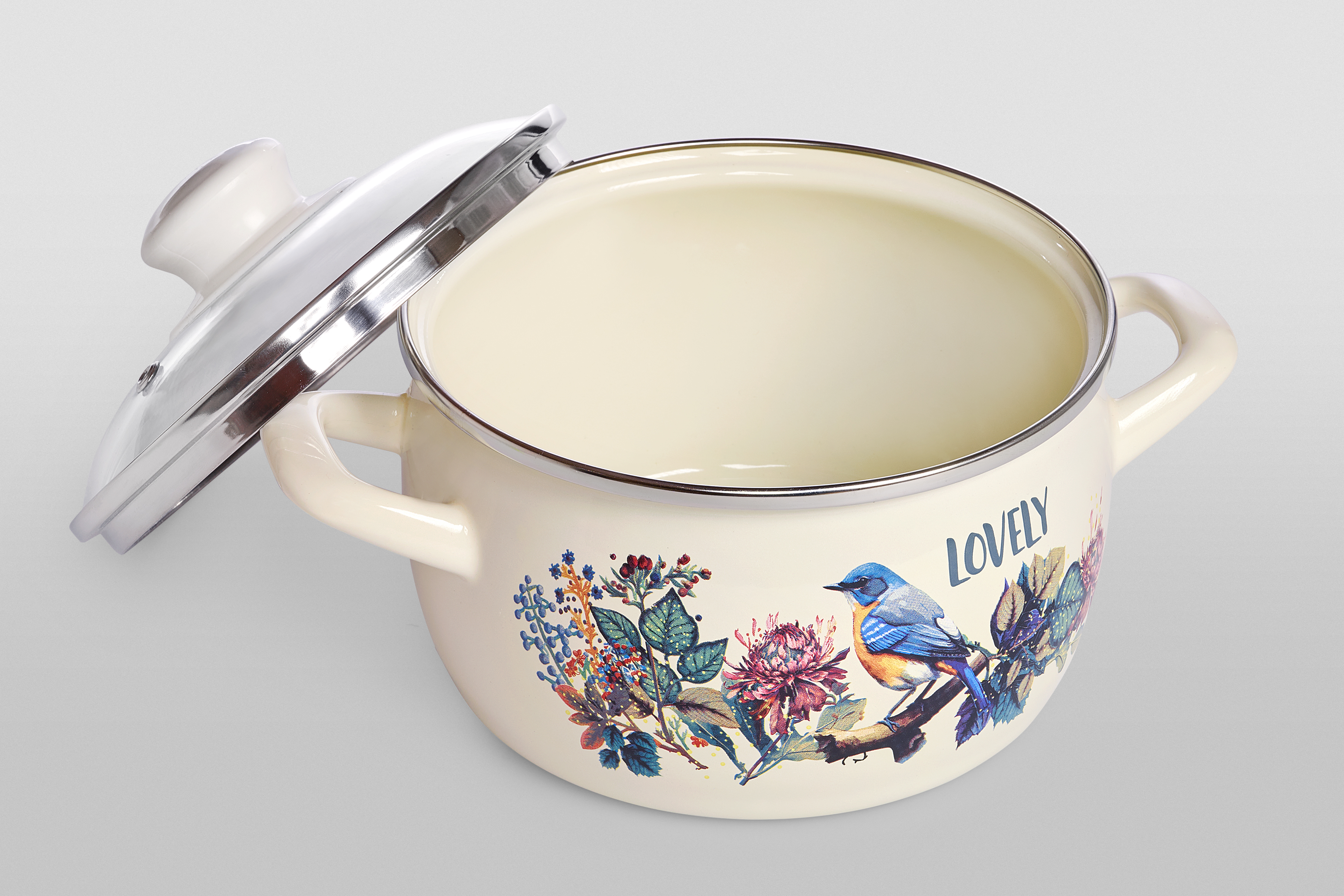 Кастрюля глубокая эмалированная со стеклянной крышкой, 3.1 л