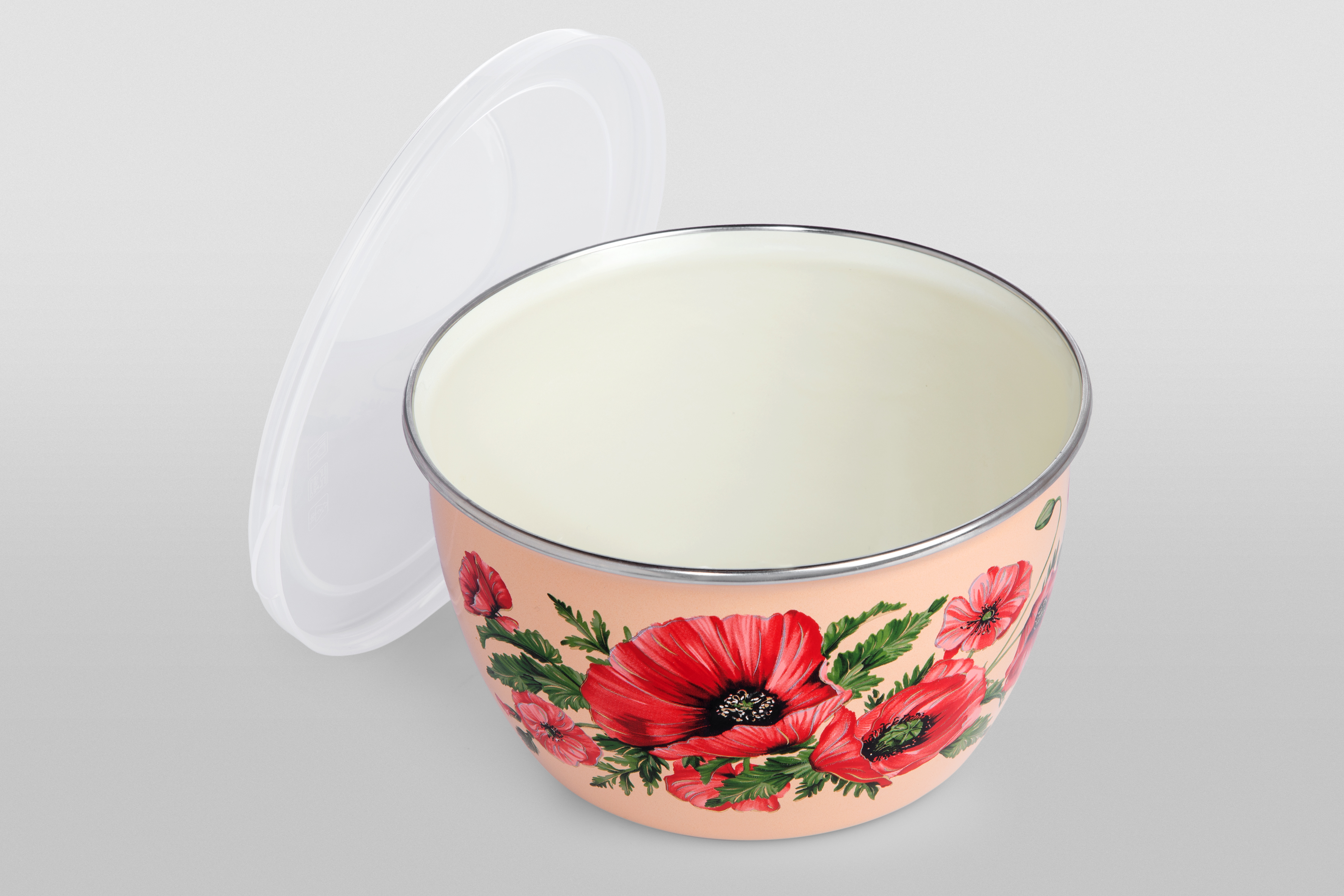 Миска эмалированная без ручек с пластиковой крышкой, 1.7 л