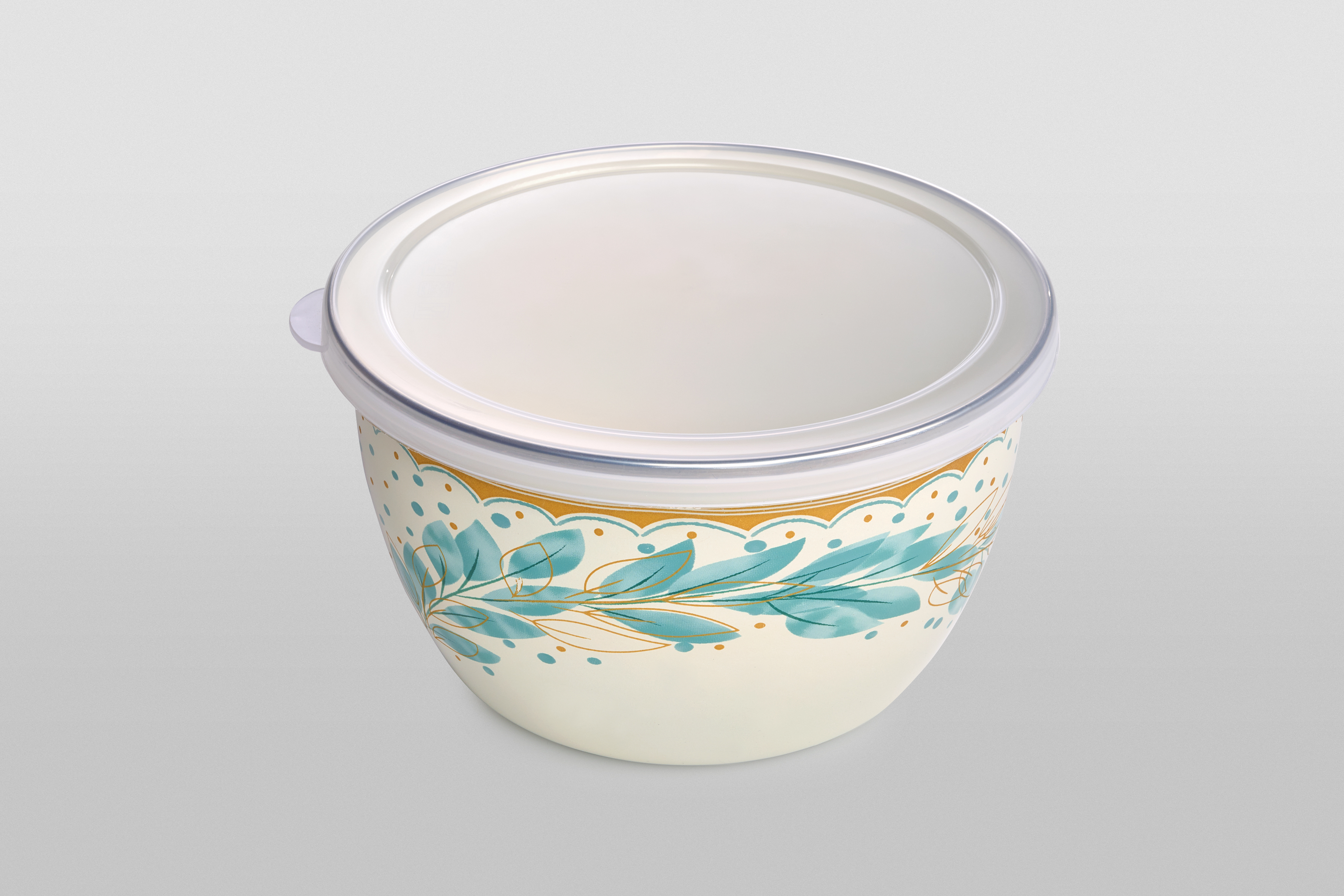 Миска эмалированная без ручек с пластиковой крышкой, 2.4 л