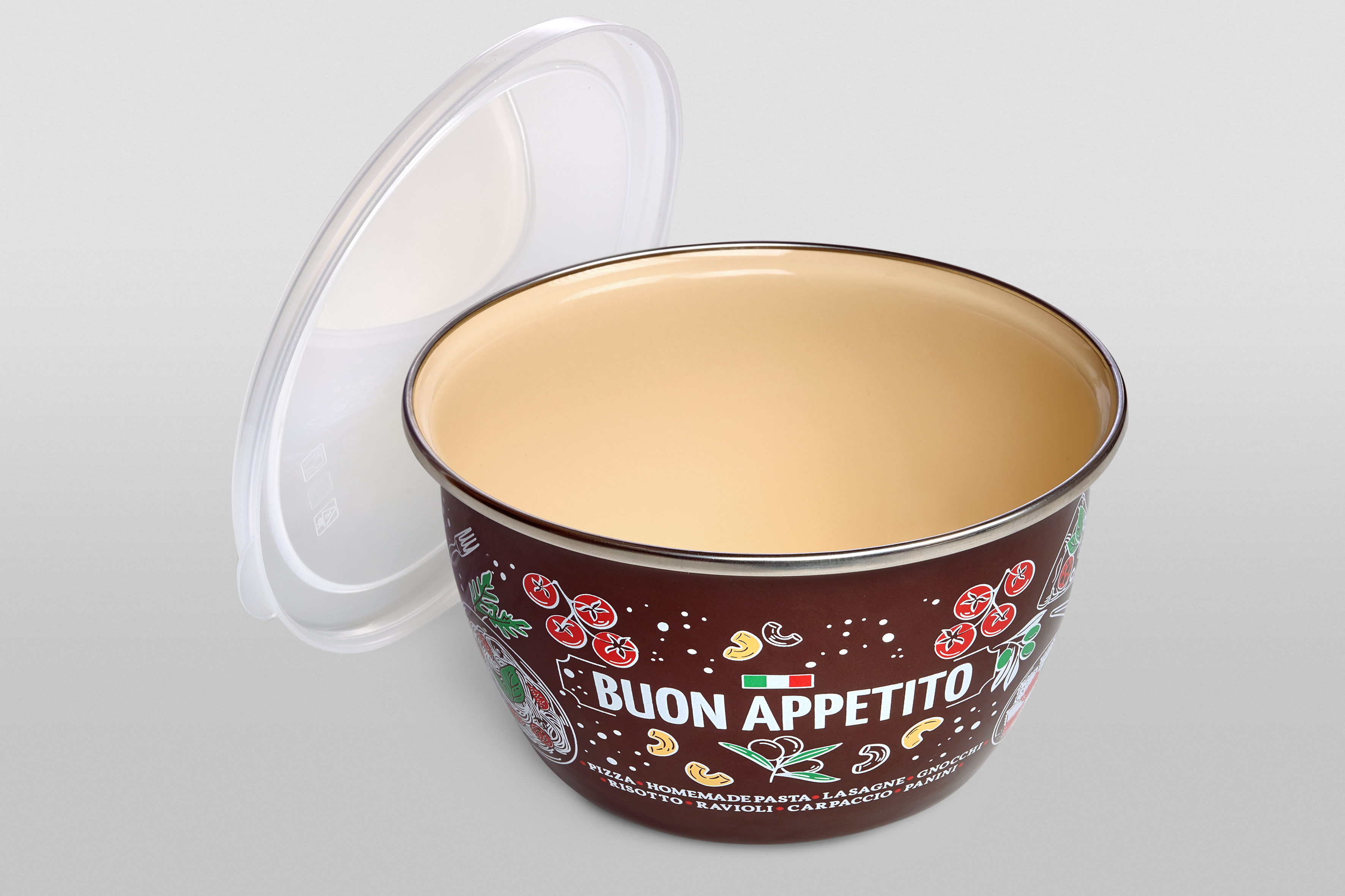 Миска эмалированная без ручек с пластиковой крышкой, 1.7 л