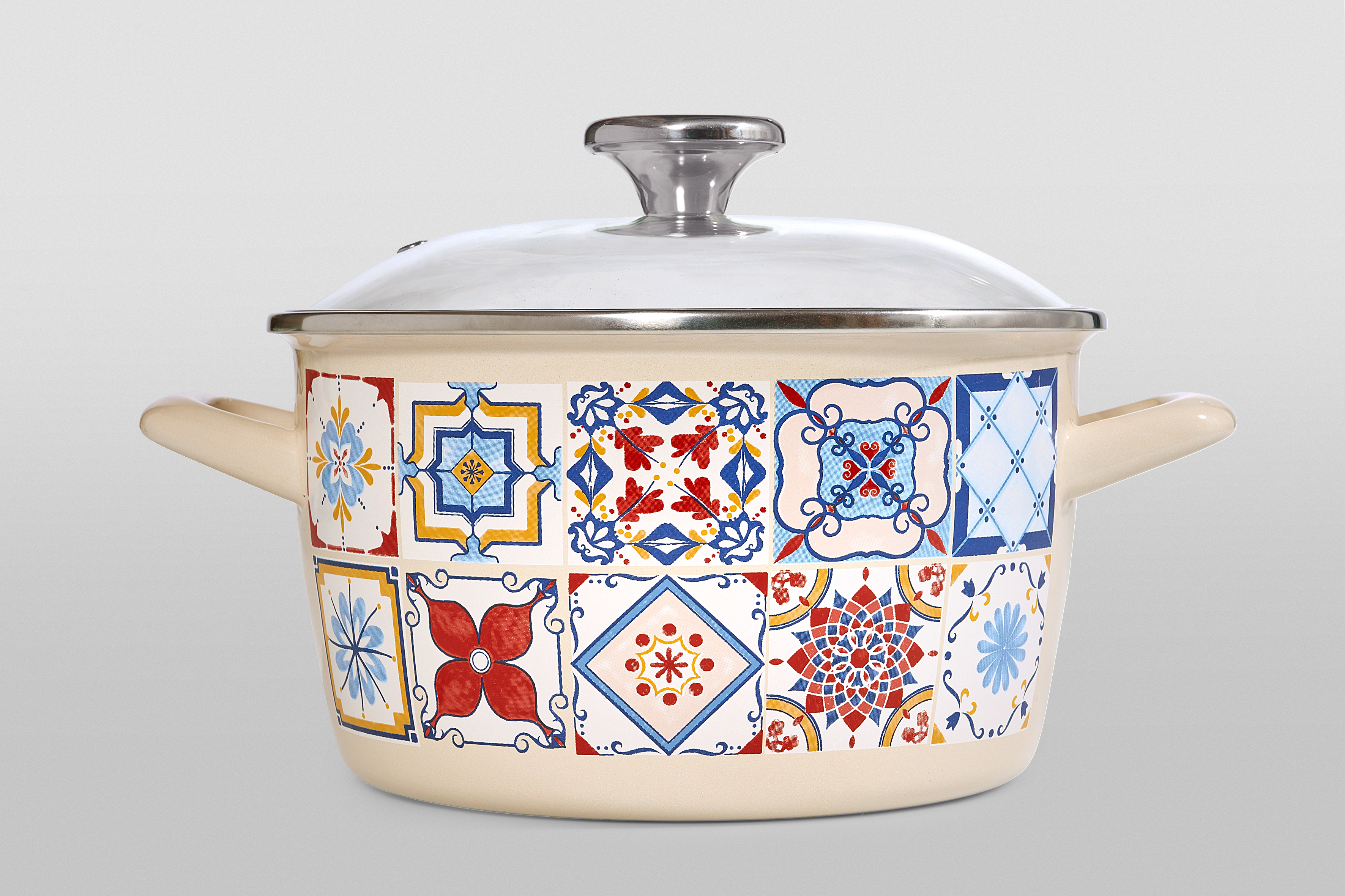 Кастрюля глубокая эмалированная со стеклянной крышкой, 3.5 л