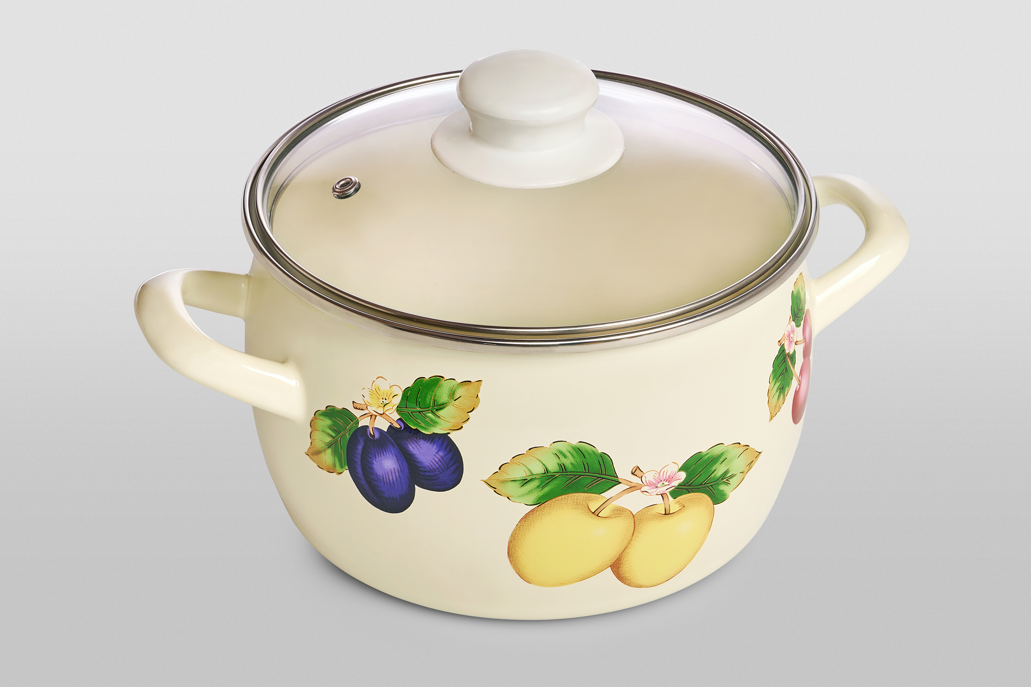 Кастрюля глубокая эмалированная со стеклянной крышкой, 2.2 л