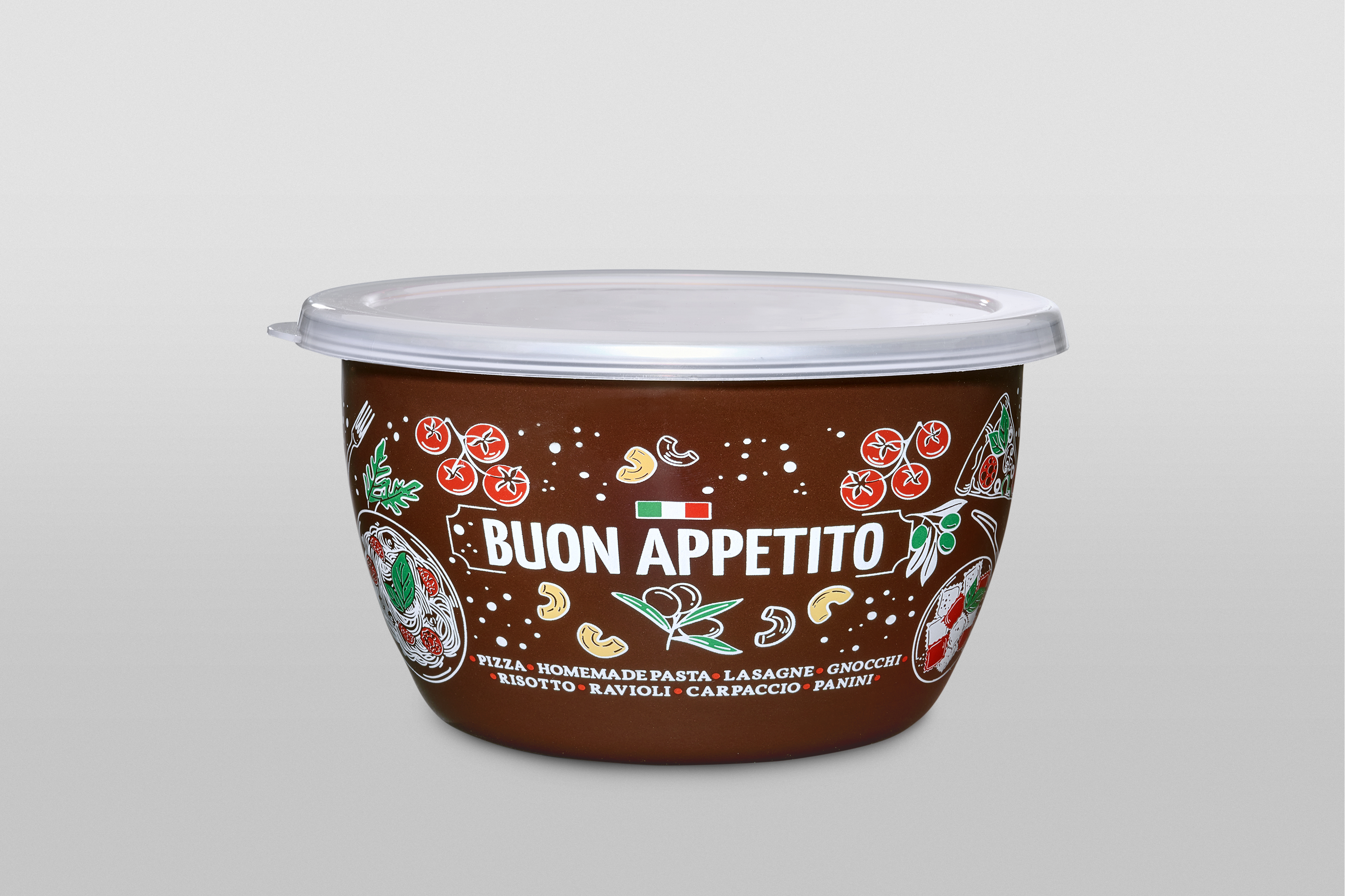 Миска эмалированная без ручек с пластиковой крышкой, 1.7 л