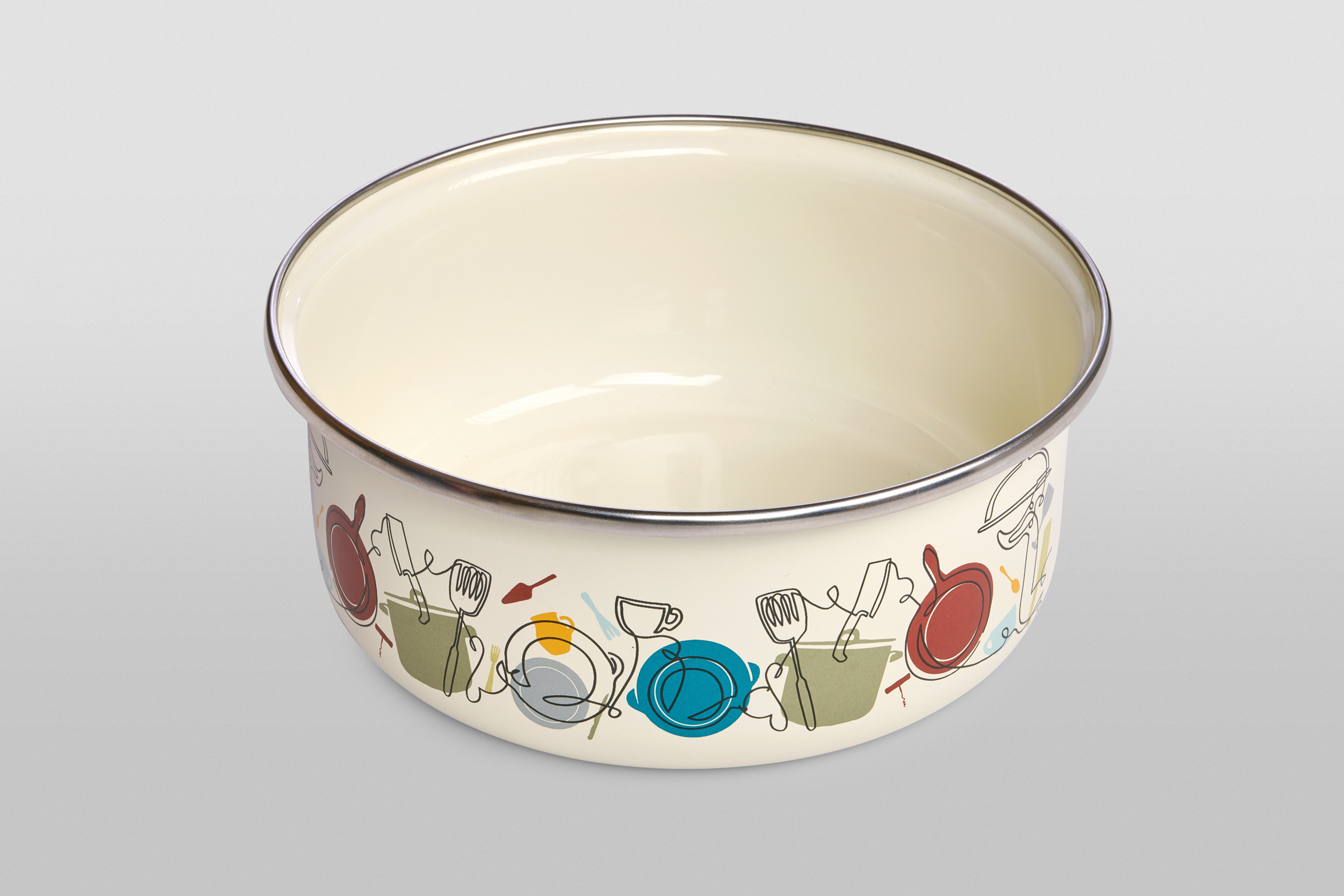 Миска эмалированная без ручек с пластиковой крышкой, 1.3 л