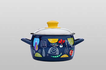 Кастрюля глубокая эмалированная со стеклянной крышкой, 2.2 л