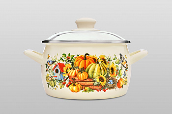 Кастрюля глубокая эмалированная со стеклянной крышкой, 5.7 л