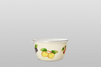 Миска эмалированная без ручек с пластиковой крышкой, 1.1 л