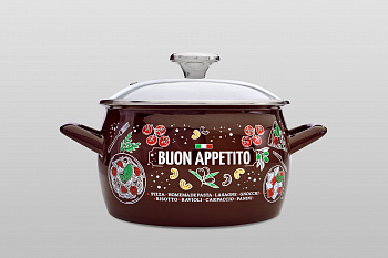 Кастрюля глубокая эмалированная со стеклянной крышкой, 5.4 л