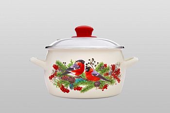 Кастрюля глубокая эмалированная со стеклянной крышкой, 3.1 л