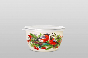 Миска эмалированная без ручек с пластиковой крышкой, 2.4 л