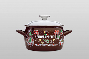 Кастрюля глубокая эмалированная со стеклянной крышкой, 3.1 л