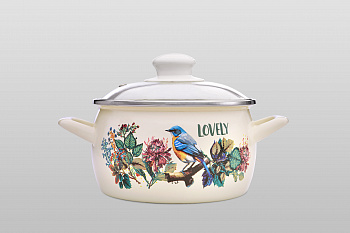 Кастрюля глубокая эмалированная со стеклянной крышкой, 3.1 л