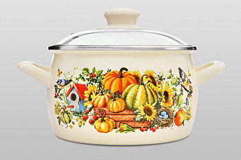 Кастрюля глубокая эмалированная со стеклянной крышкой, 7.9 л