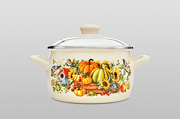 Кастрюля глубокая эмалированная со стеклянной крышкой, 3.3 л