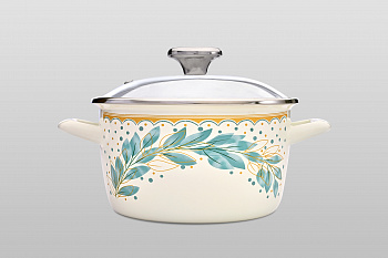 Кастрюля глубокая эмалированная со стеклянной крышкой, 3.5 л