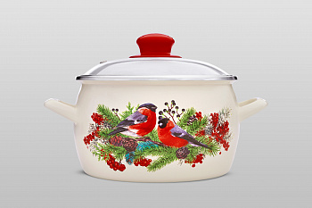 Кастрюля глубокая эмалированная со стеклянной крышкой, 5.4 л