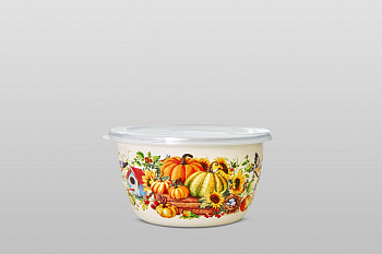 Миска эмалированная без ручек с пластиковой крышкой, 1.7 л