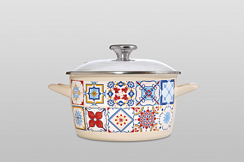 Кастрюля глубокая эмалированная со стеклянной крышкой, 2.5 л