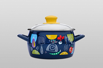 Кастрюля глубокая эмалированная со стеклянной крышкой, 3.1 л