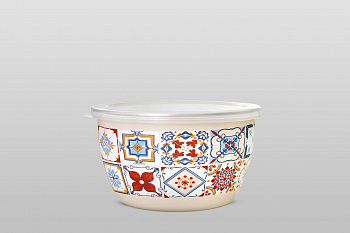 Миска эмалированная без ручек с пластиковой крышкой, 2.4 л