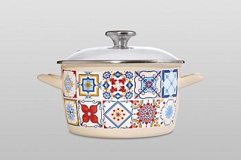 Кастрюля глубокая эмалированная со стеклянной крышкой, 3.5 л