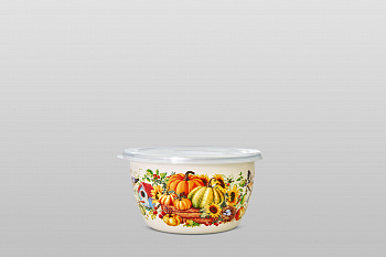 Миска эмалированная без ручек с пластиковой крышкой, 1.1 л