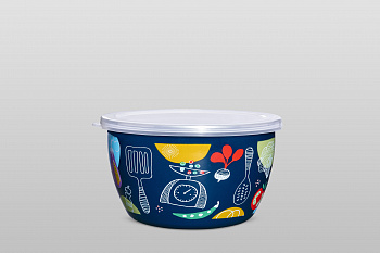 Миска эмалированная без ручек с пластиковой крышкой, 2.4 л
