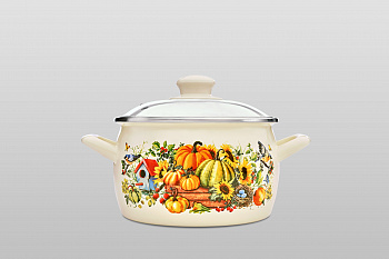 Кастрюля глубокая эмалированная со стеклянной крышкой, 2.4 л