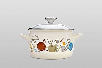 Кастрюля глубокая эмалированная со стеклянной крышкой, 3.1 л