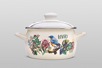 Кастрюля глубокая эмалированная со стеклянной крышкой, 4.2 л